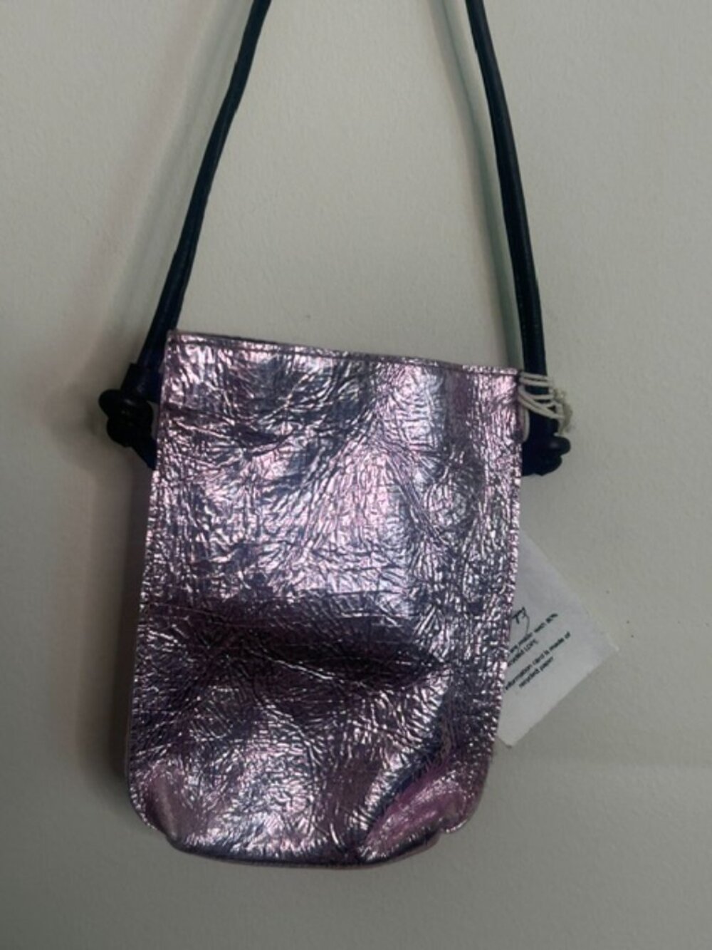Free People Glitter Damsel Metallic Pink Leather Crossbody Handmade NWT - Picture 14 of 16